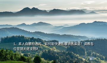 1、本人自釀白酒的，如何能快速拓展銷(xiāo)售渠道？請(qǐng)教各位營(yíng)銷(xiāo)大佬支招？