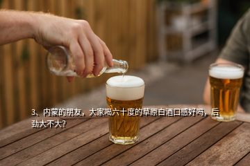 3、內(nèi)蒙的朋友，大家喝六十度的草原白酒口感好嗎，后勁大不大？