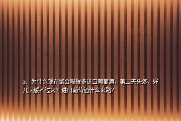 3、為什么現(xiàn)在聚會(huì)喝很多進(jìn)口葡萄酒，第二天頭疼，好幾天緩不過來？進(jìn)口葡萄酒什么來路？