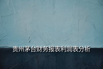 貴州茅臺財務報表利潤表分析