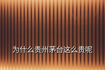 為什么貴州茅臺這么貴呢