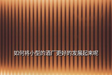 如何將小型的酒廠更好的發(fā)展起來呢